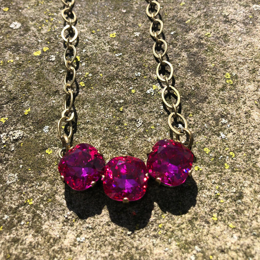 Fuschia Crystal Bar Necklace