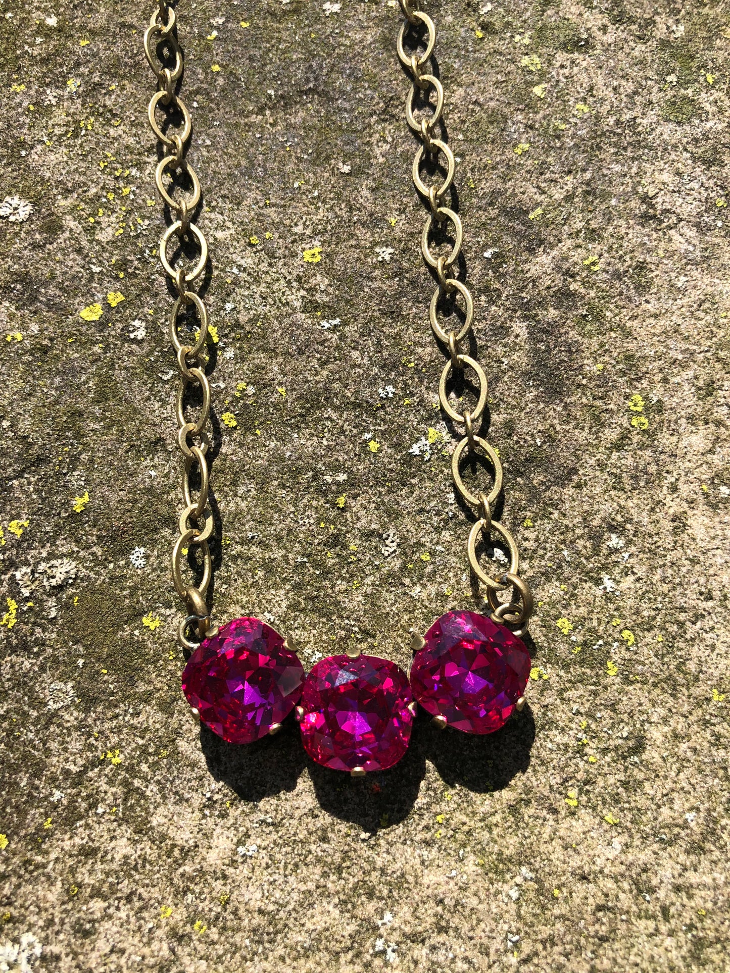 Fuschia Crystal Bar Necklace