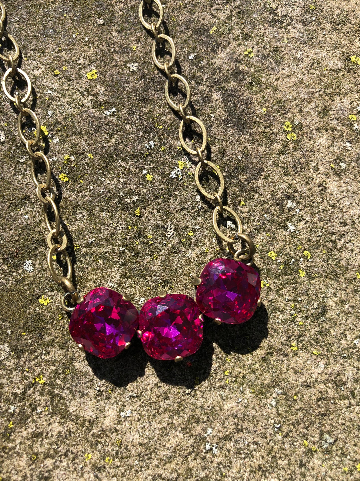 Fuschia Crystal Bar Necklace