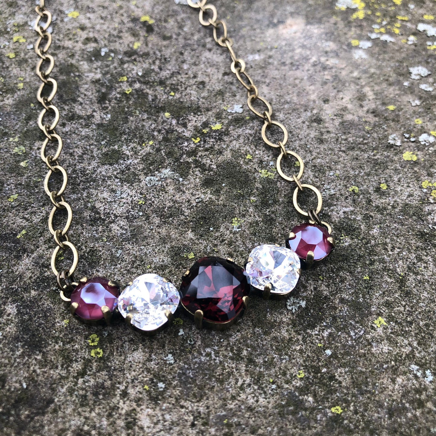 Burgundy Crystal Bar Necklace